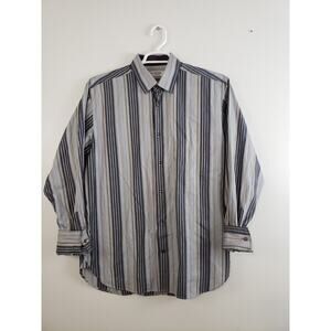 (Ju) Y2K Equilibrio Milano Mens Shirt L Striped Long Sleeve Button Down Business
